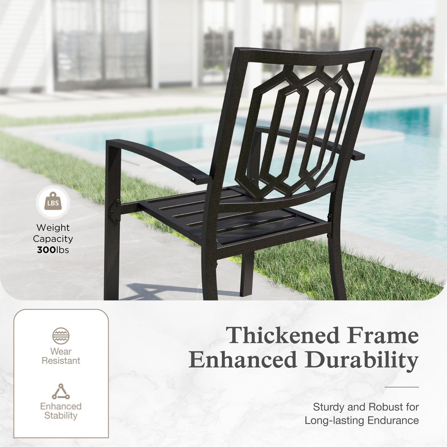 Sophia & William 9 Piece Outdoor Patio Dining Sets Metal Patio 67inch Round Table and Black Stackable Chairs Furniture Set for 8-Person