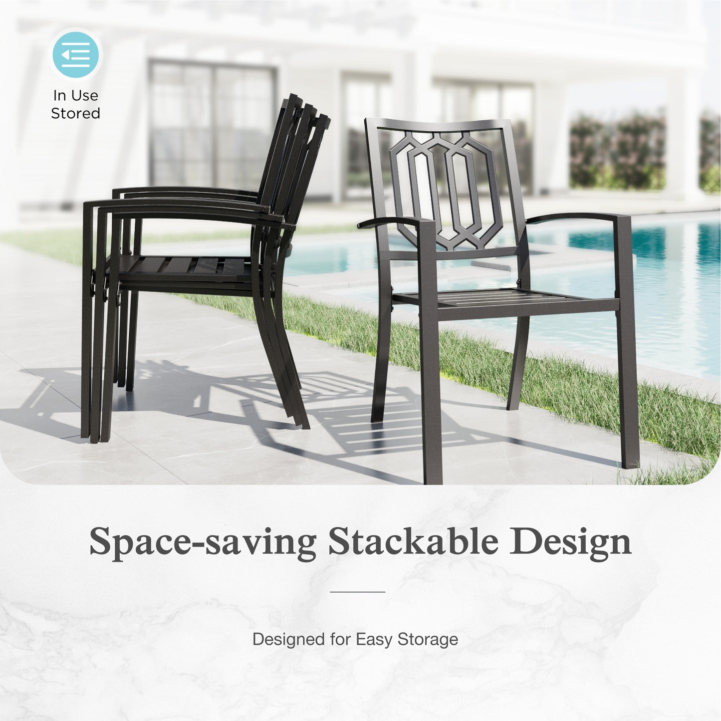 Sophia & William 9 Piece Outdoor Patio Dining Sets Metal Patio 67inch Round Table and Black Stackable Chairs Furniture Set for 8-Person