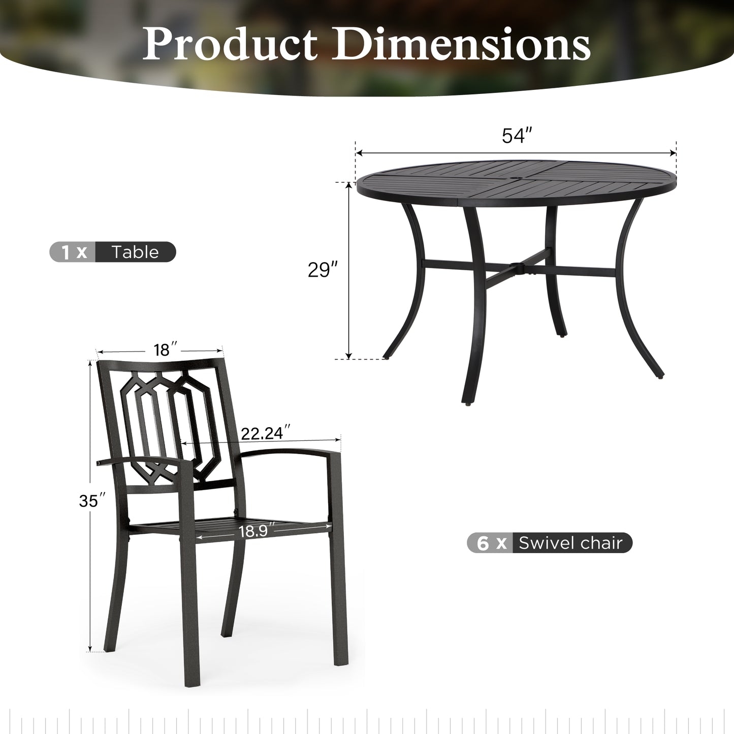 Sophia & William 7 Piece Outdoor Patio Dining Sets Metal Patio 54inch Round Table and Black Stackable Chairs Furniture Set for 6-Person