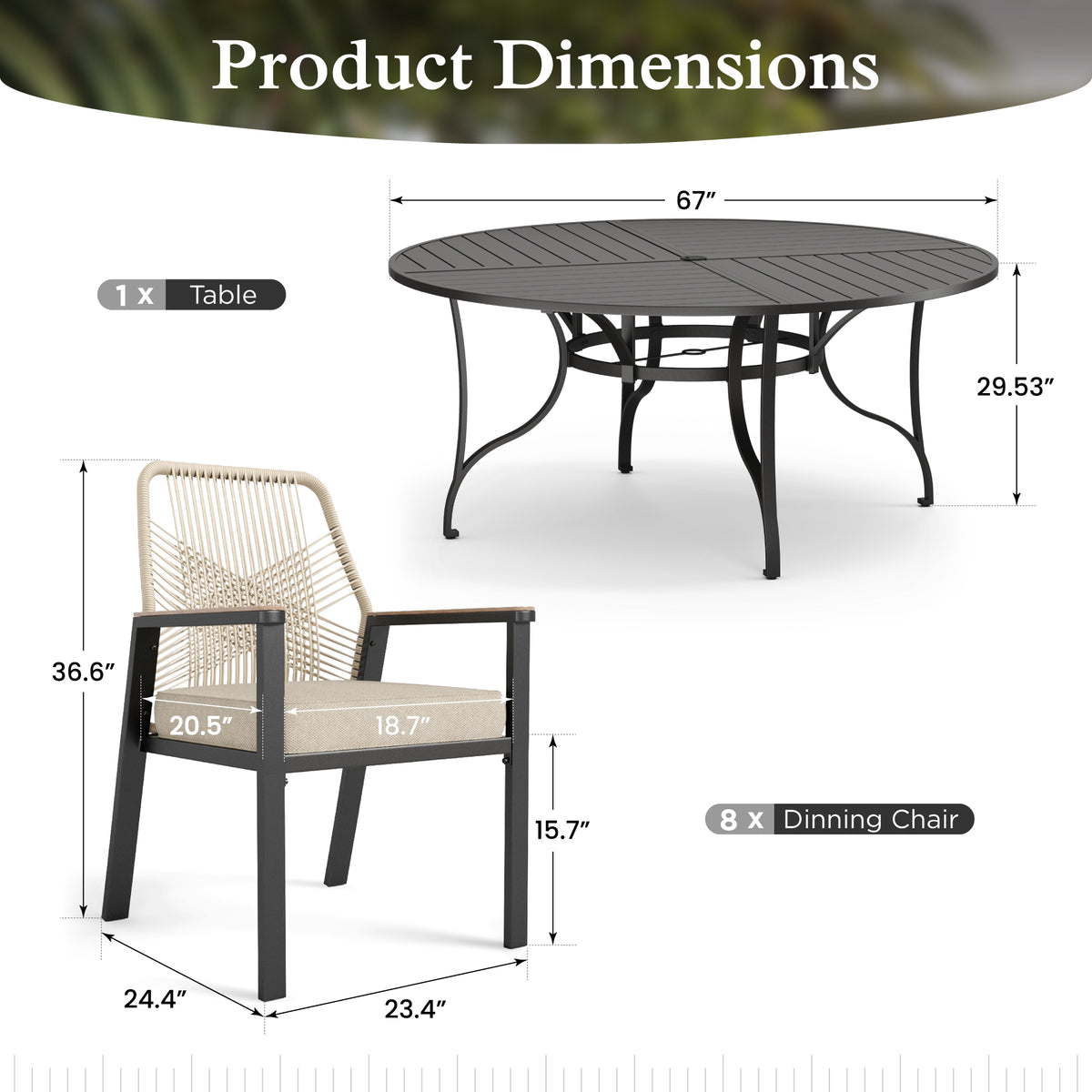 Sophia & William 9-Piece Outdoor Patio Dining Set Swivel Metal Wicker Chairs and Steel Round Table