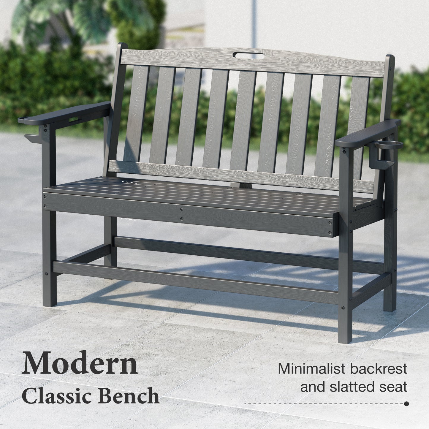 Alpha Joy 50" HDPE Outdoor Patio Garden Bench with Reinforced Structure for Park, Yard and Porch, Black