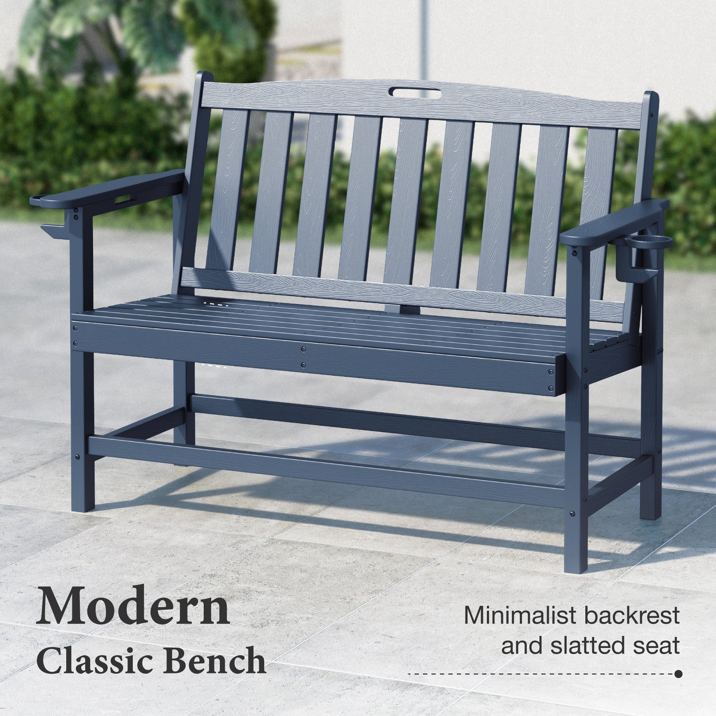Alpha Joy 50" HDPE Outdoor Patio Garden Bench with Reinforced Structure for Park, Yard and Porch, Navy Blue