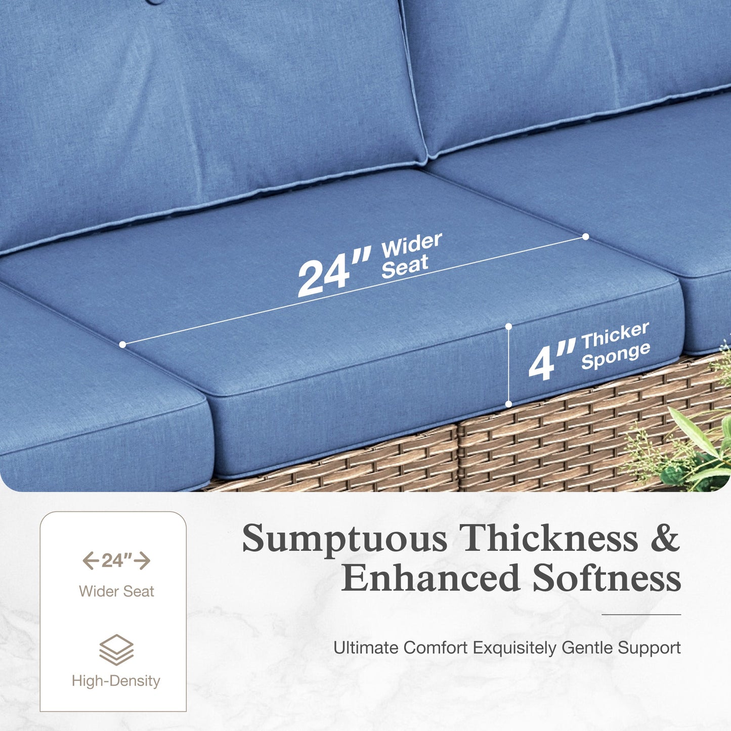 Sophia & William 6 Pieces Outdoor Patio Furniture Set 7-Seat Wicker Outdoor Conversation Sofa Set with Swivel Glider & 2 Ottomans, Navy