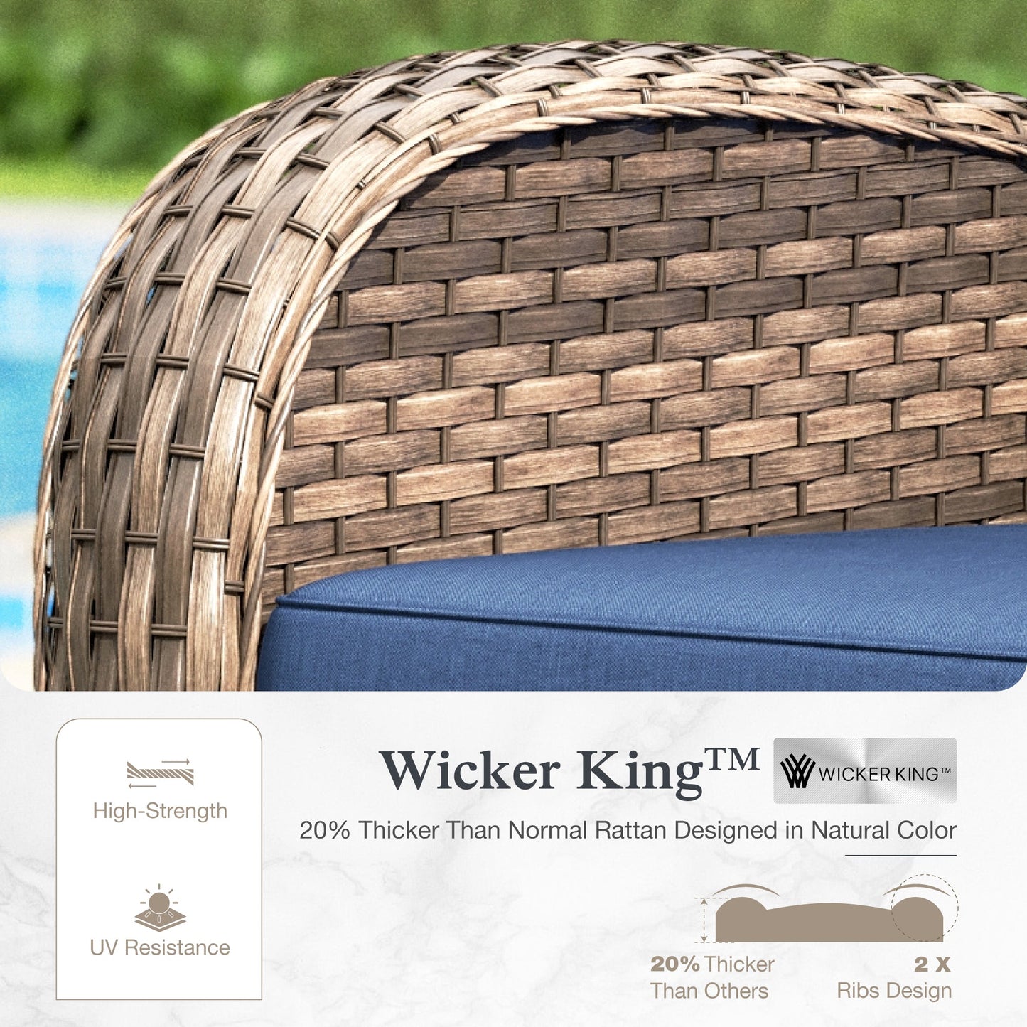 Sophia & William 6 Pieces Outdoor Patio Furniture Set 7-Seat Wicker Outdoor Conversation Sofa Set with Swivel Glider & 2 Ottomans, Navy