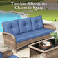 Sophia & William 6 Pieces Outdoor Patio Furniture Set 7-Seat Wicker Outdoor Conversation Sofa Set with Swivel Glider & 2 Ottomans, Navy
