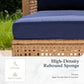 Alpha Joy Wicker Patio Furniture Conversation Set Boho Style Outdoor Sofa with Coffee Table and Navy Blue Cuchions
