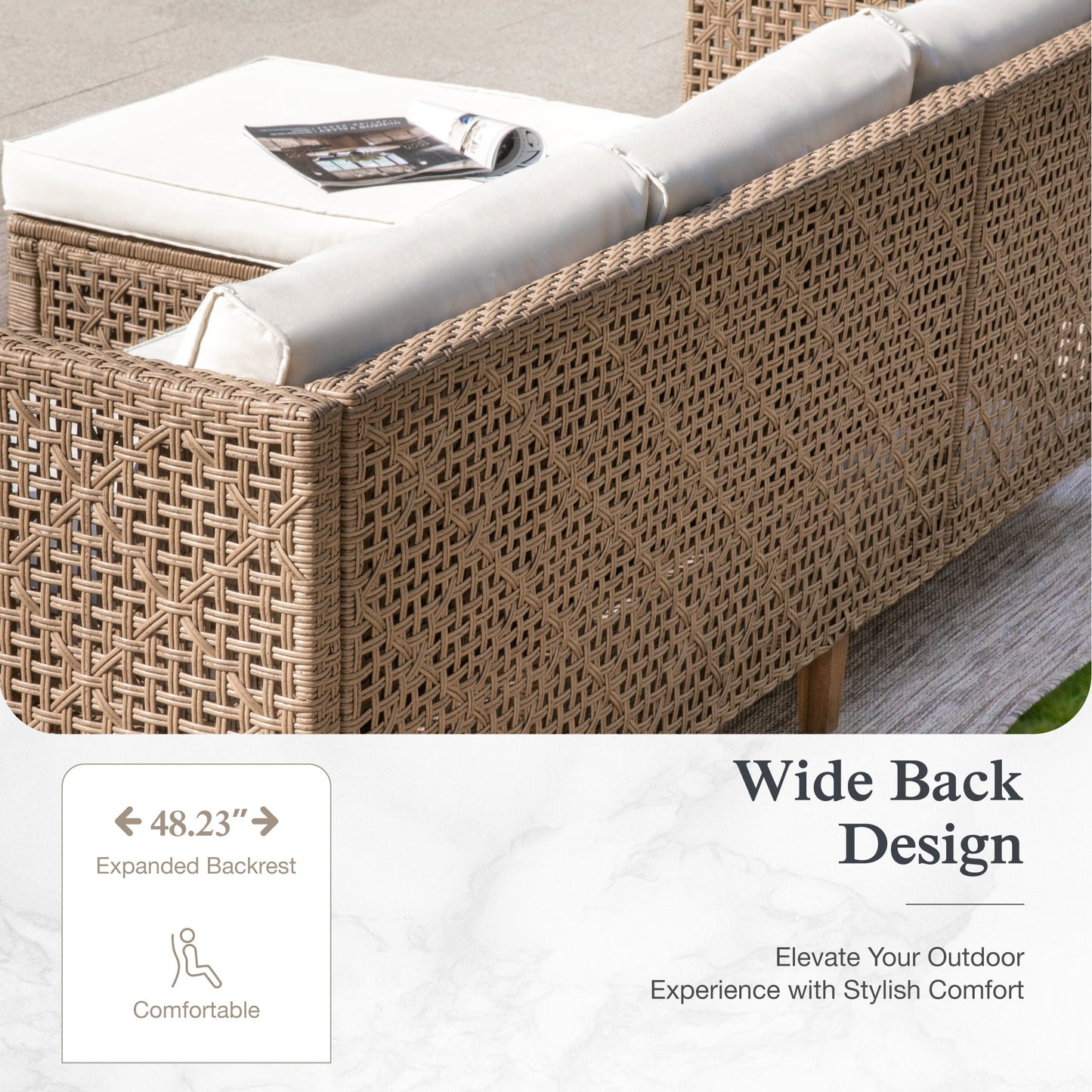 Alpha Joy Wicker Patio Furniture Conversation Set Boho Style Outdoor Sofa with Wood Coffee Table