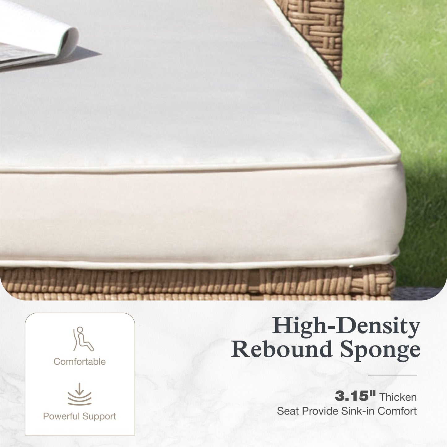 Alpha Joy Wicker Patio Furniture Conversation Set Boho Style Outdoor Sofa with Wood Coffee Table