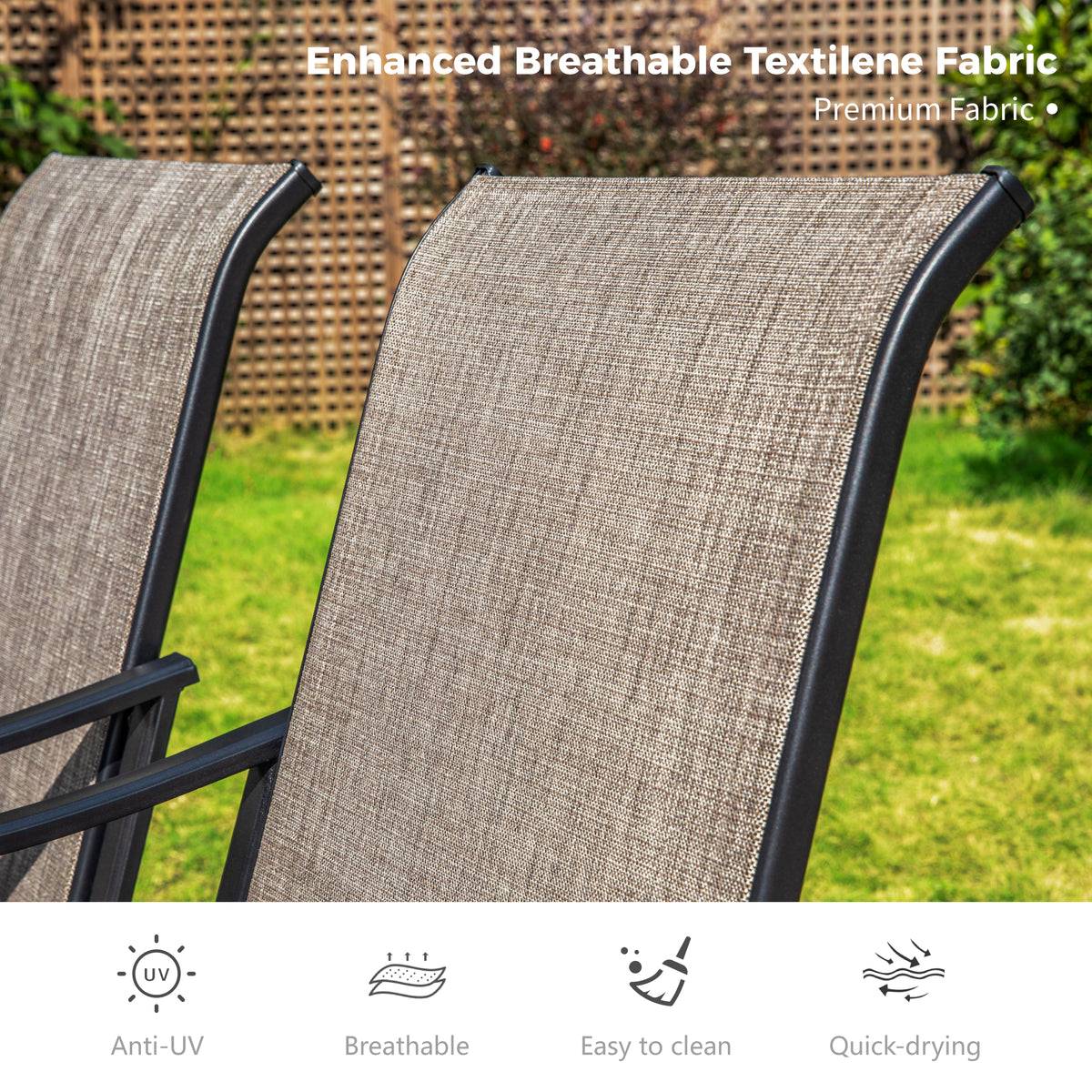 Sophia & William 9 Pieces Outdoor Metal Patio Dining Set Fixed Textilene Chairs and 67inch Large Round Table Set for 8