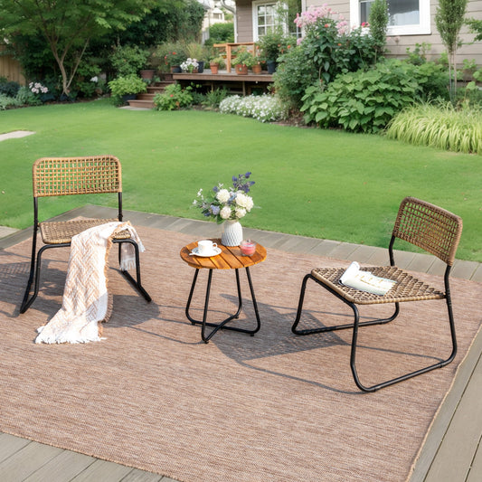 Sophia & William 3-Piece Wicker Outdoor Bistro Set Patio Furniture Set with Steel Frame and Coffee Table, Brown