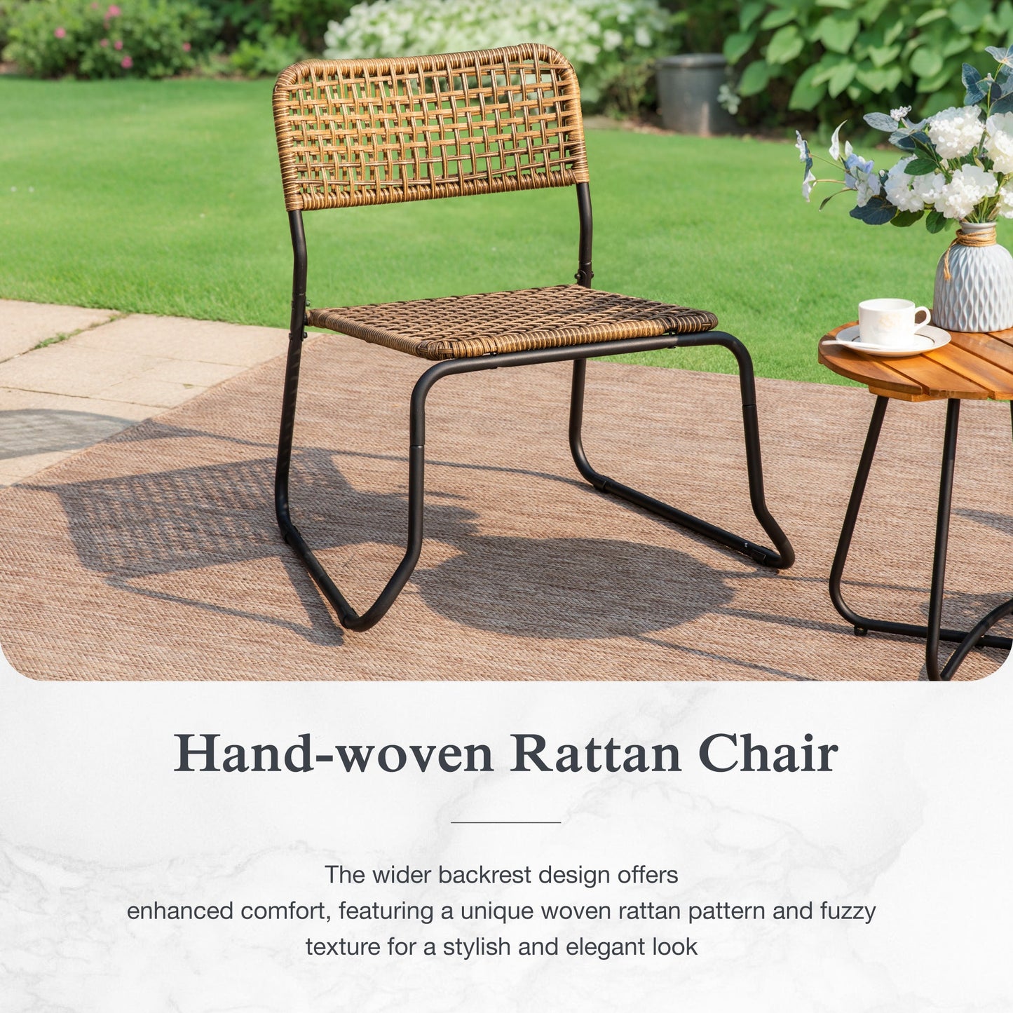 Sophia & William 3-Piece Wicker Outdoor Bistro Set Patio Furniture Set with Steel Frame and Coffee Table, Brown