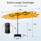 Alpha Joy 15ft Extra Large Outdoor Patio Double-Sided Umbrella with Solar Lights & Umbrella Base, Gold Yellow