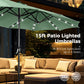 Alpha Joy 15ft Extra Large Outdoor Patio Double-Sided Umbrella with Solar Lights & Umbrella Base, Mint