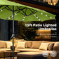 Alpha Joy 15ft Extra Large Outdoor Patio Double-Sided Umbrella with Solar Lights & Umbrella Base, Lime