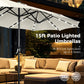 Alpha Joy 15ft Extra Large Outdoor Patio Double-Sided Umbrella with Solar Lights & Umbrella Base, Ivory