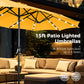 Alpha Joy 15ft Extra Large Outdoor Patio Double-Sided Umbrella with Solar Lights & Umbrella Base, Gold Yellow