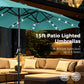 Alpha Joy 15ft Extra Large Outdoor Patio Double-Sided Umbrella with Solar Lights & Umbrella Base, Turquoise