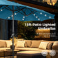 Alpha Joy 15ft Extra Large Outdoor Patio Double-Sided Umbrella with Solar Lights & Umbrella Base, Cerulean