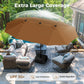 Alpha Joy 15ft Extra Large Outdoor Patio Double-Sided Umbrella with Solar Lights & Umbrella Base, Tawny