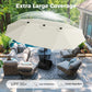Alpha Joy 15ft Extra Large Outdoor Patio Double-Sided Umbrella with Solar Lights & Umbrella Base, Ivory