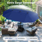 Alpha Joy 15ft Extra Large Outdoor Patio Double-Sided Umbrella with Solar Lights & Umbrella Base, Haze Blue