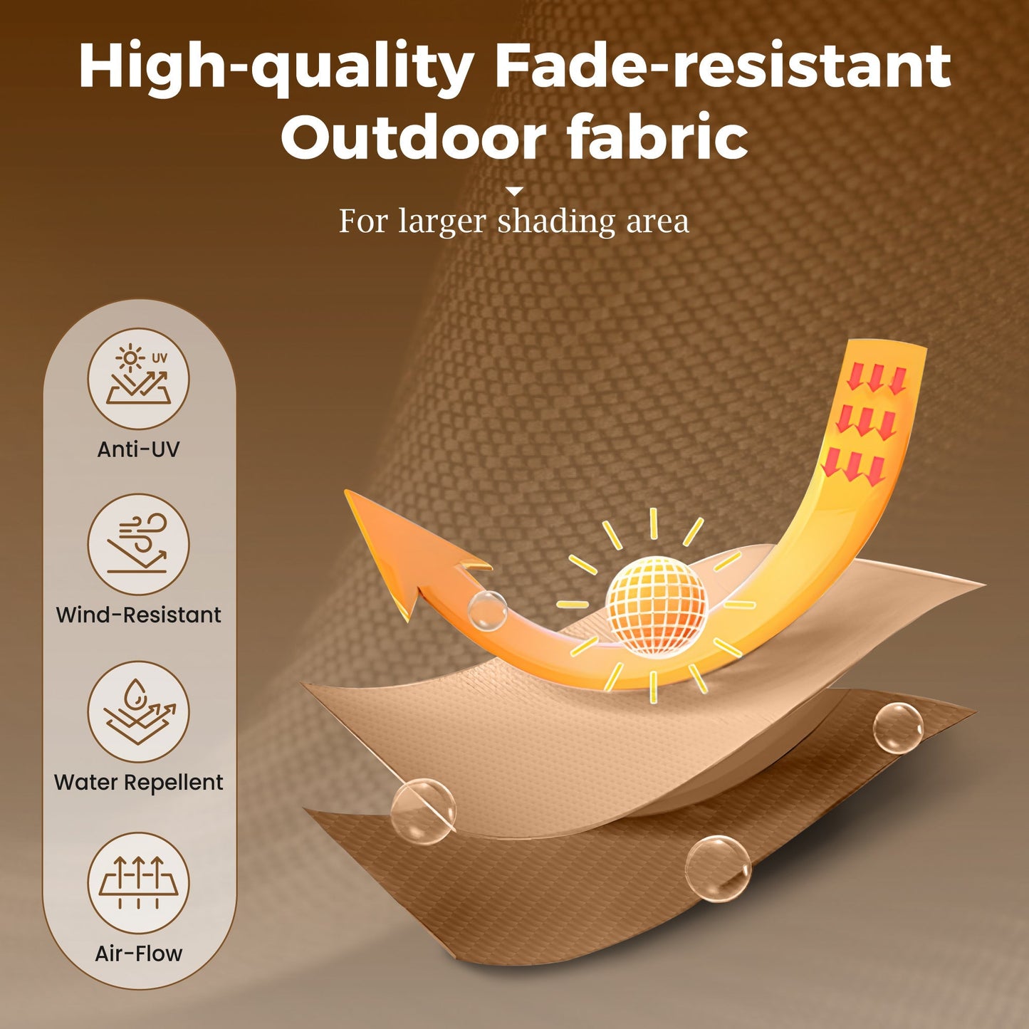 Alpha Joy 15ft Extra Large Outdoor Patio Double-Sided Umbrella with Solar Lights & Umbrella Base, Maillard Brown