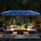 Alpha Joy 15ft Extra Large Outdoor Patio Double-Sided Umbrella with Solar Lights & Umbrella Base, Haze Blue