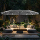 Alpha Joy 15ft Extra Large Outdoor Patio Double-Sided Umbrella with Solar Lights & Umbrella Base, Smoky Gray