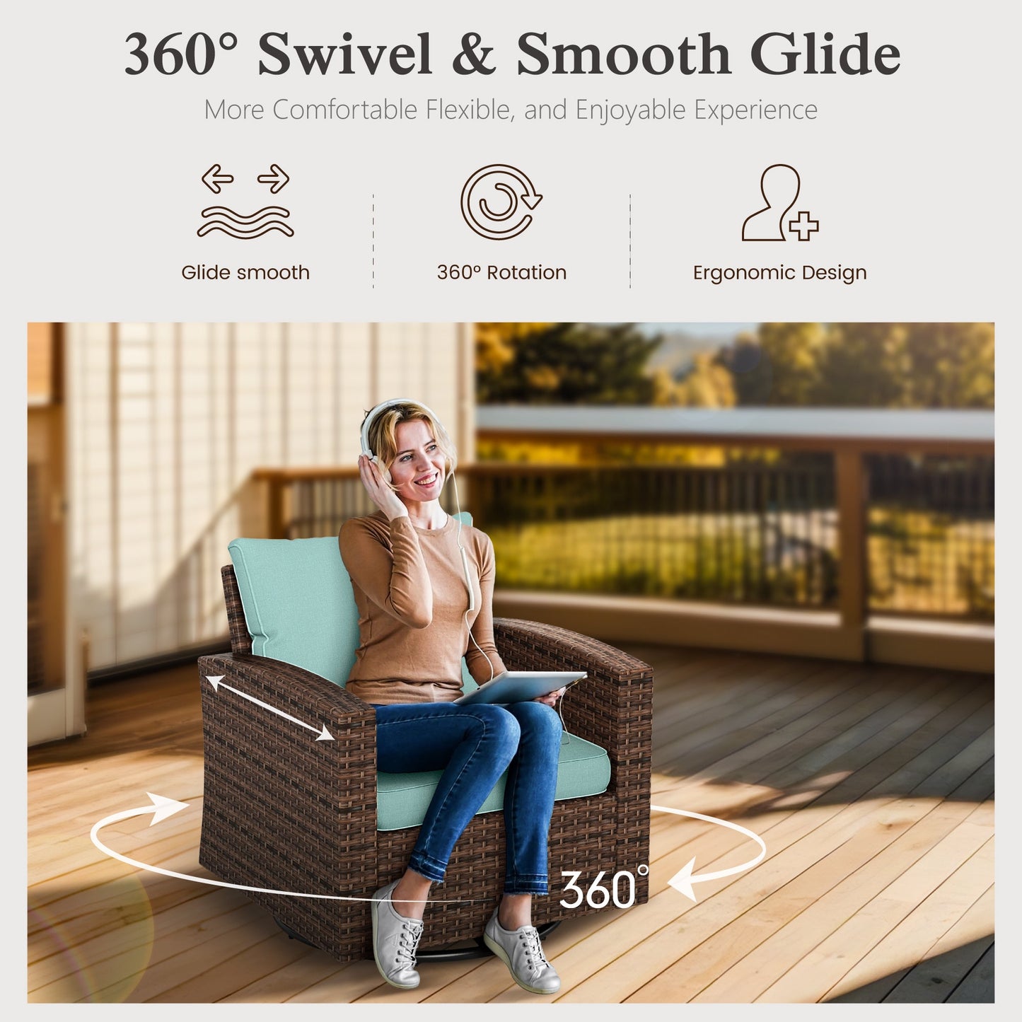 Sophia & William 7 Pieces Wicker Patio Furniture Set with 4 Swivel Chairs 9-Seat Outdoor Conversation Set, Blue