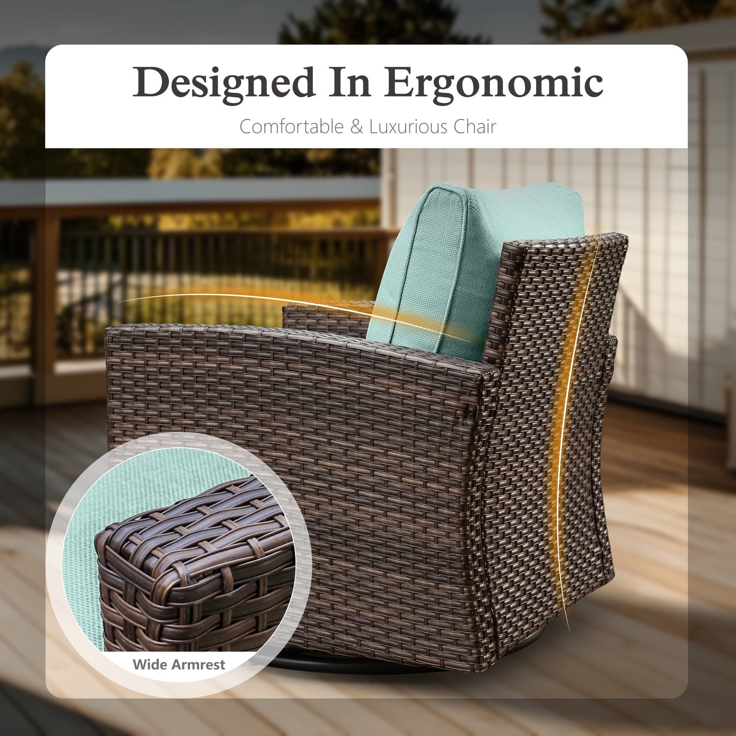 Sophia & William 7 Pieces Wicker Patio Furniture Set with 4 Swivel Chairs 9-Seat Outdoor Conversation Set, Blue