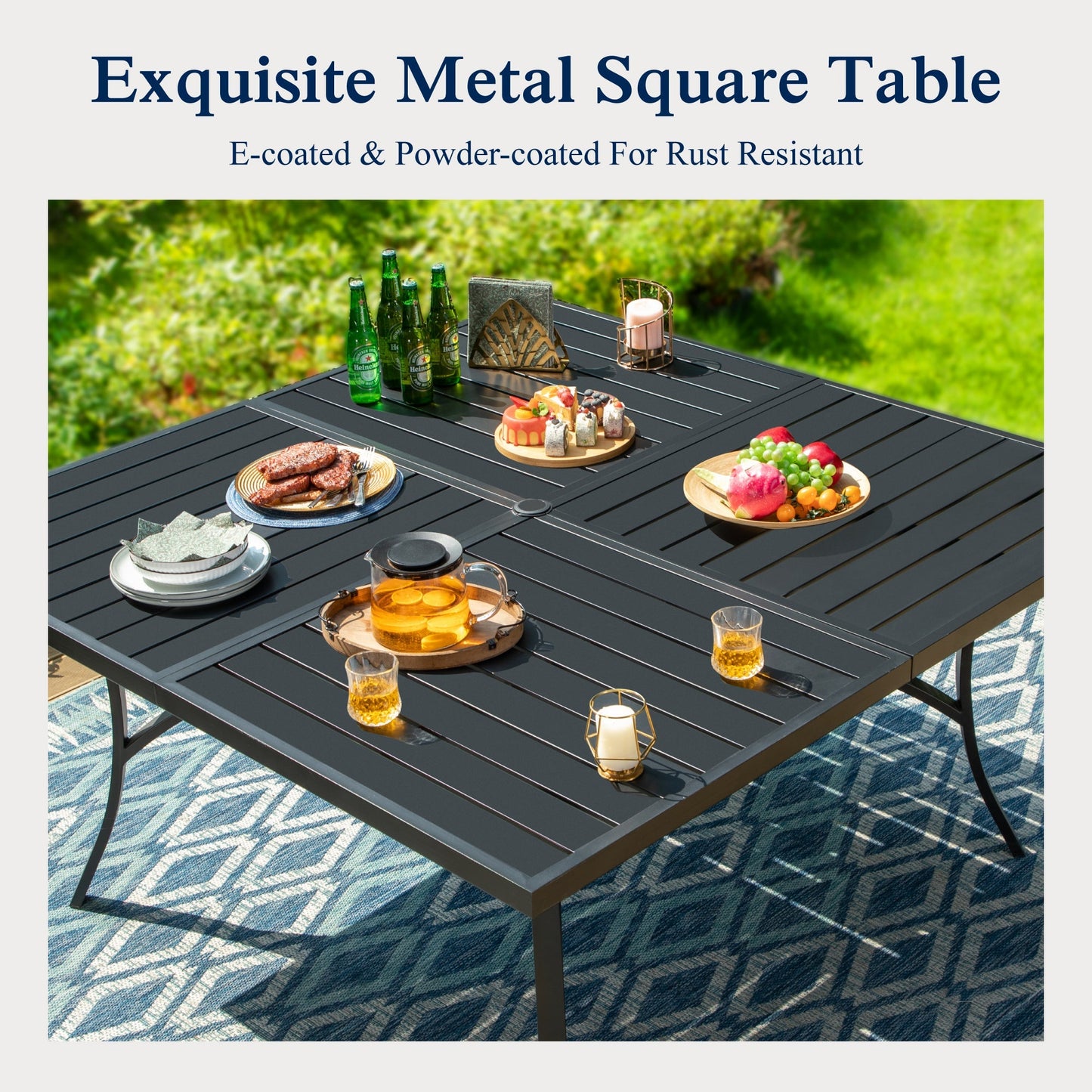 Alpha Joy Outdoor Patio Dining Set with 67 Rectangular Table & Textilene Chairs for 6