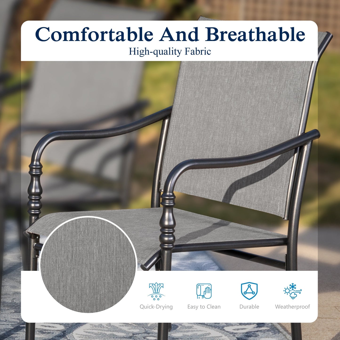 Alpha Joy Outdoor Patio Dining Set with 83 Rectangular Table & Textilene Chairs for 8