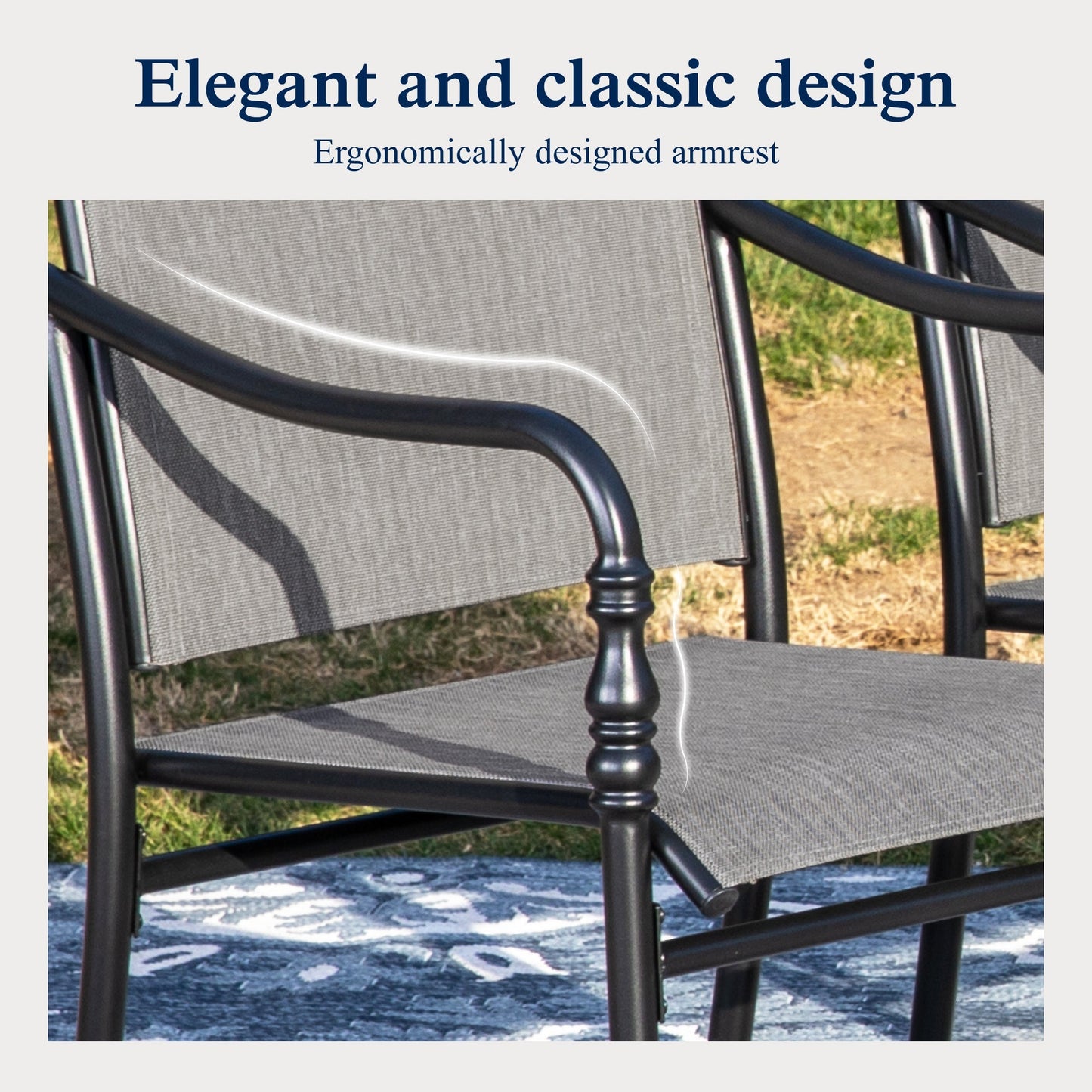Alpha Joy Outdoor Patio Dining Set with 83 Rectangular Table & Textilene Chairs for 8