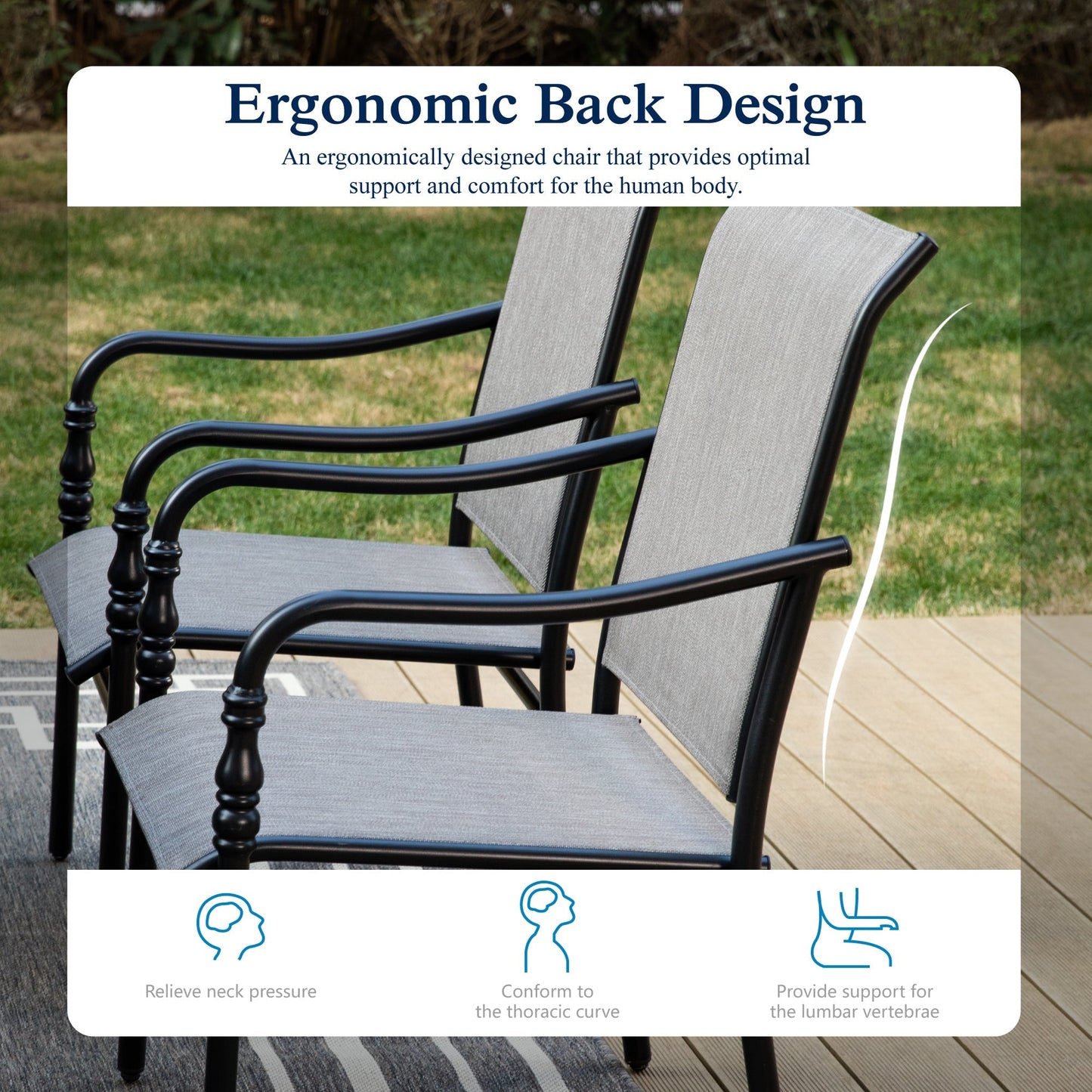 Alpha Joy Outdoor Patio Dining Set with 83 Rectangular Table & Textilene Chairs for 8