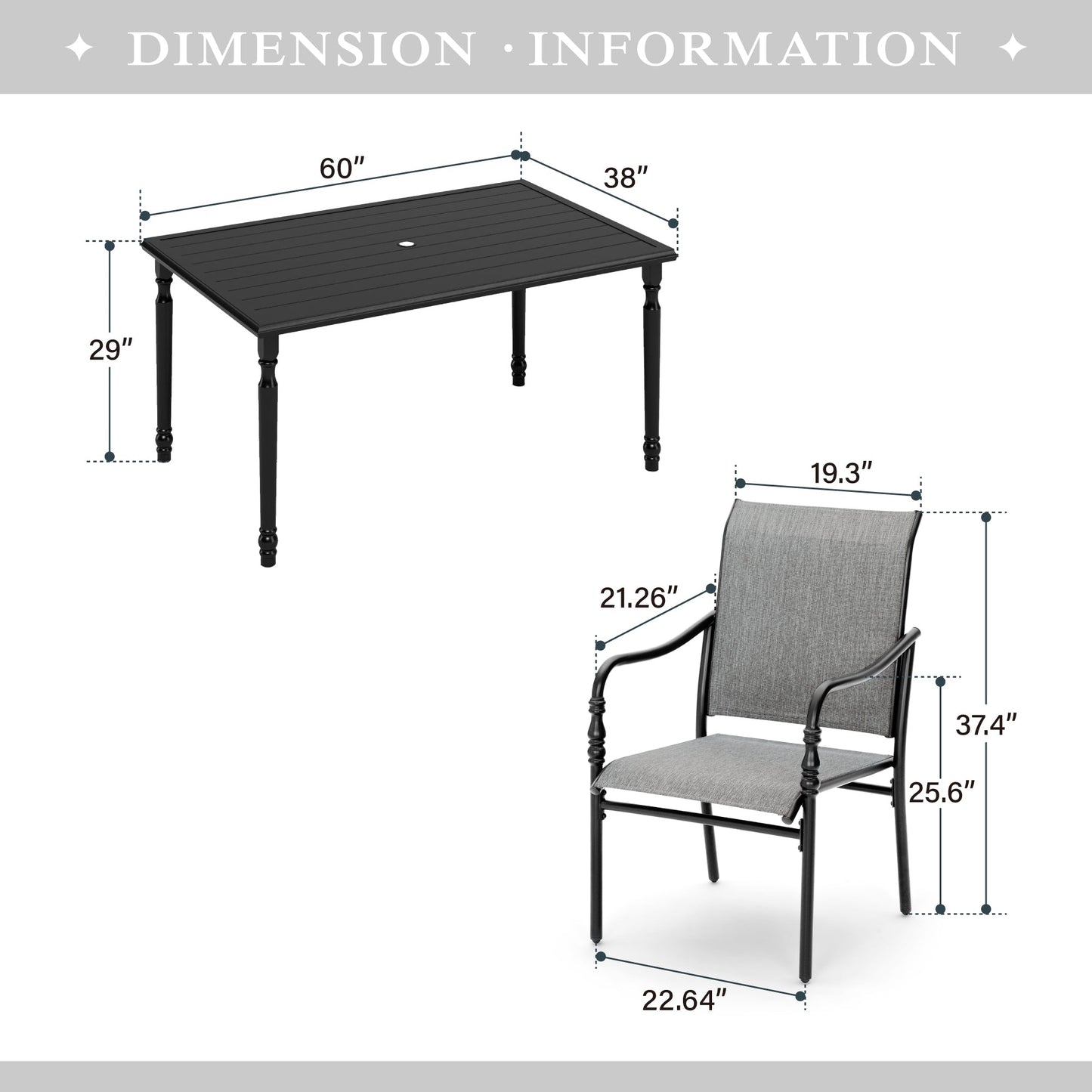 Alpha Joy Outdoor Patio Dining Set with 52 Round Table & Textilene Chairs for 6