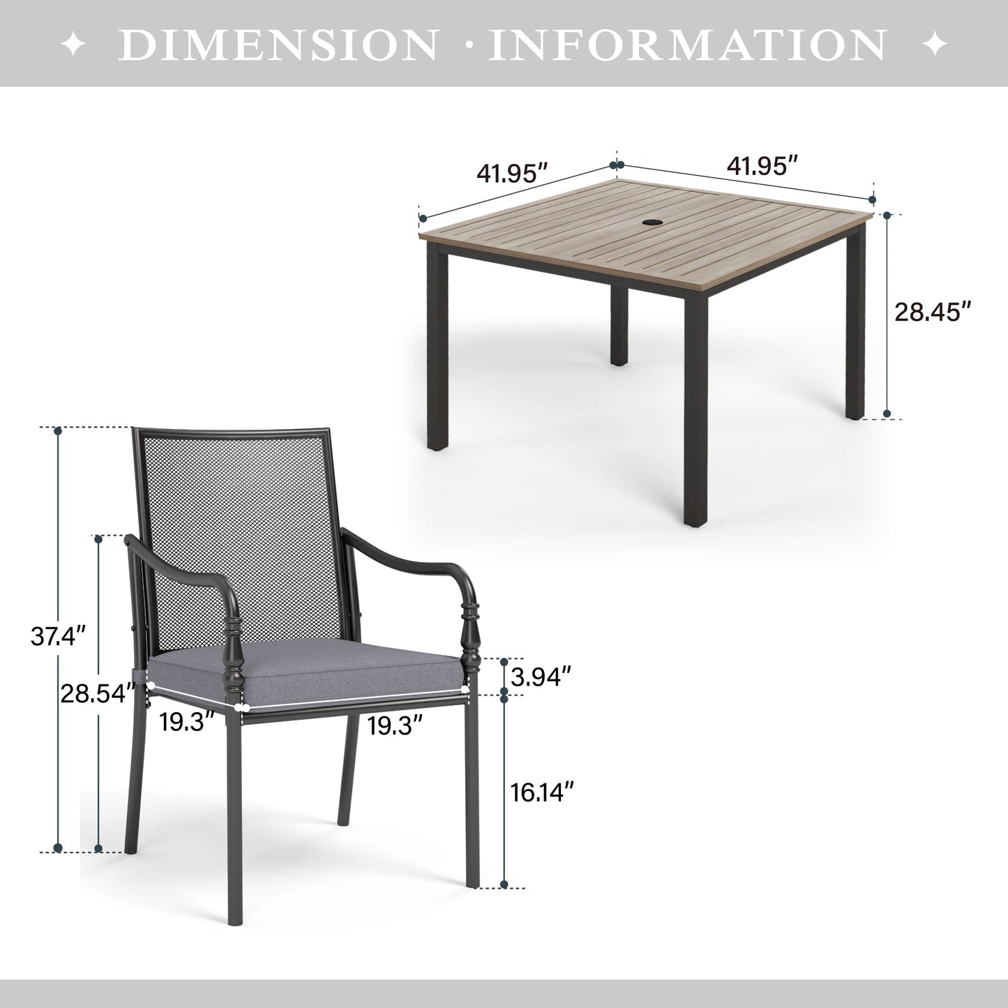 Sophia & William 5 Piece Patio Metal Dining Set Square Table and 4 Stackable Mesh Chairs