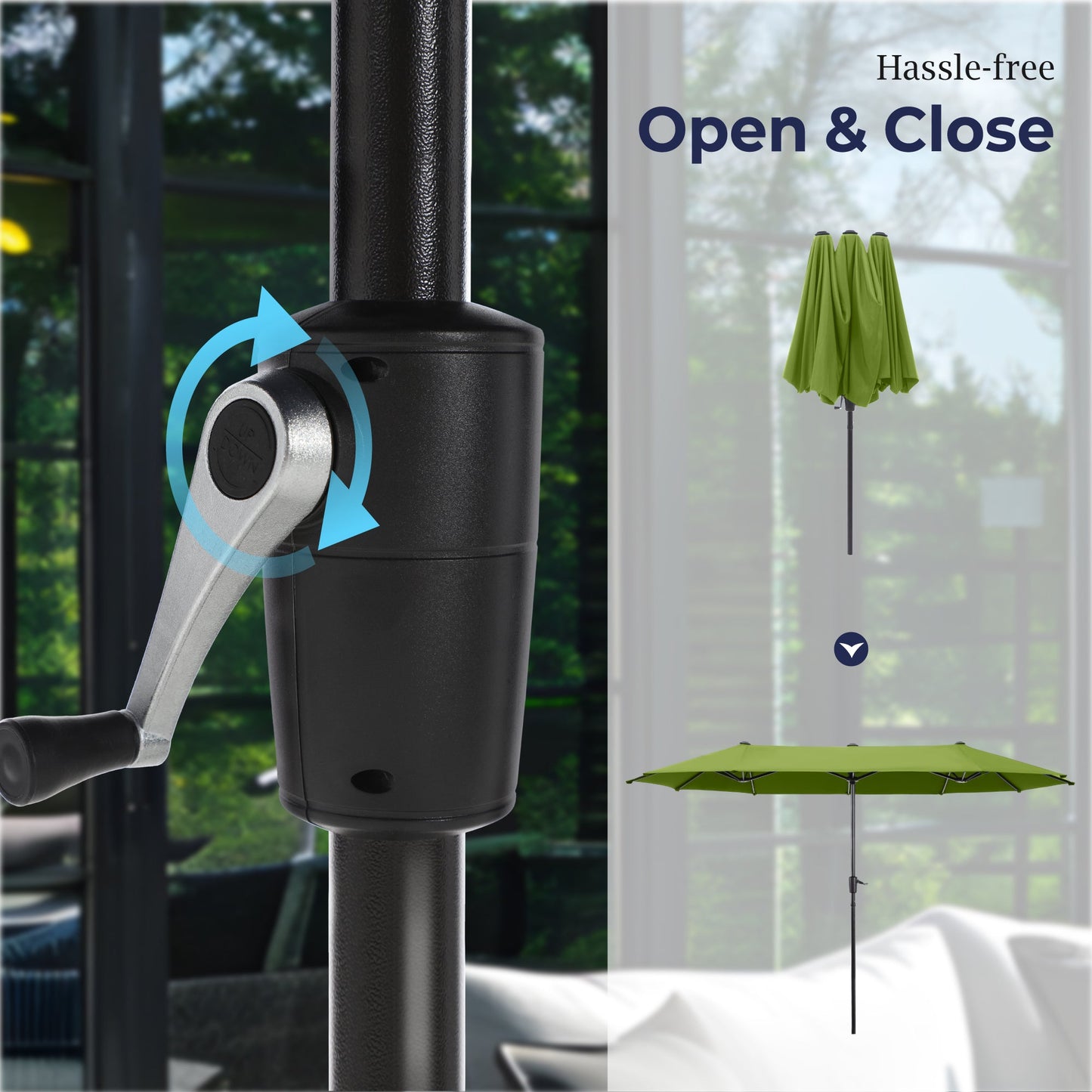 Alpha Joy 13x6.5ft Double-Sided Extra Large Outdoor Patio Market Rectangle Umbrella with Crank Handle, Lime Green