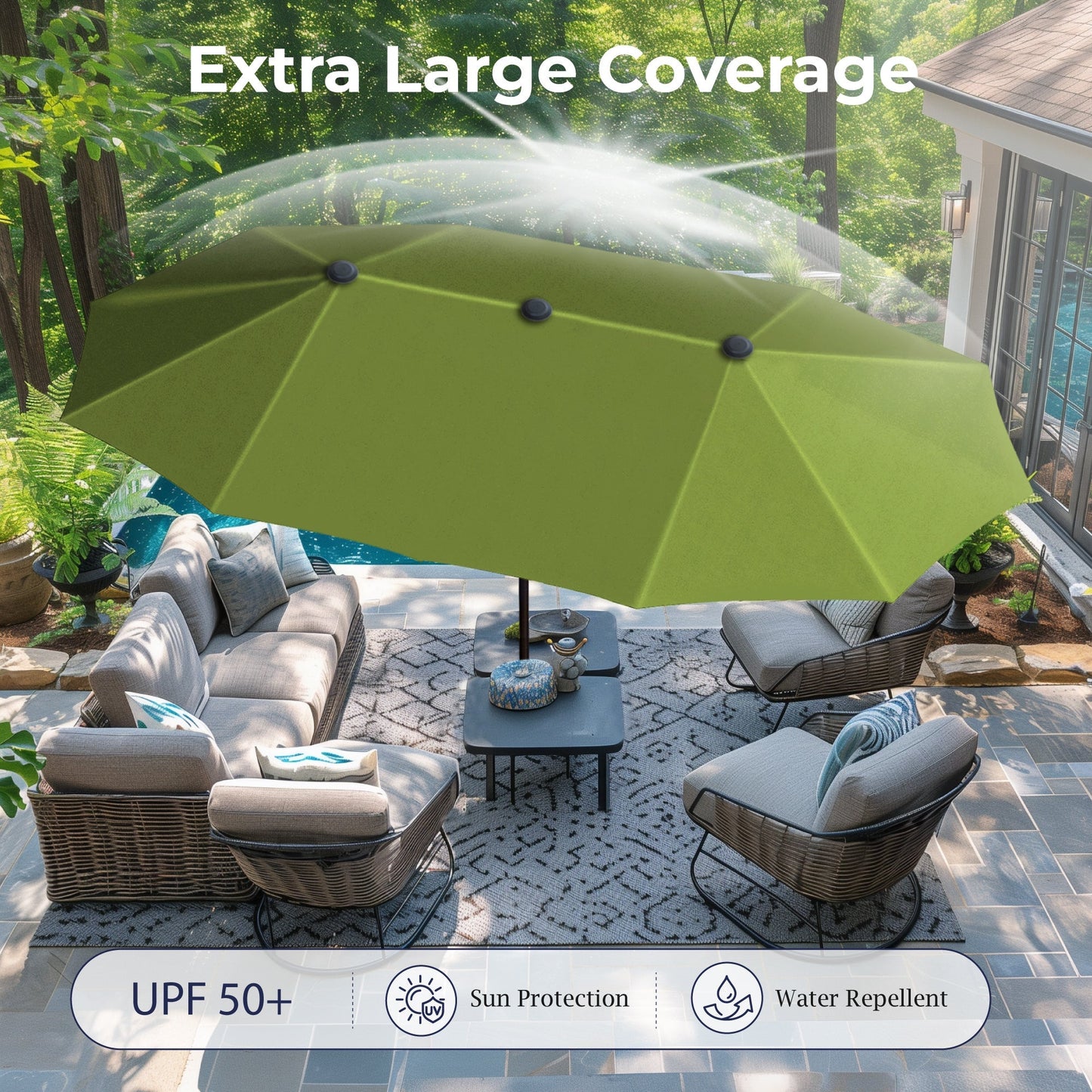 Alpha Joy 13x6.5ft Double-Sided Extra Large Outdoor Patio Market Rectangle Umbrella with Crank Handle, Lime Green