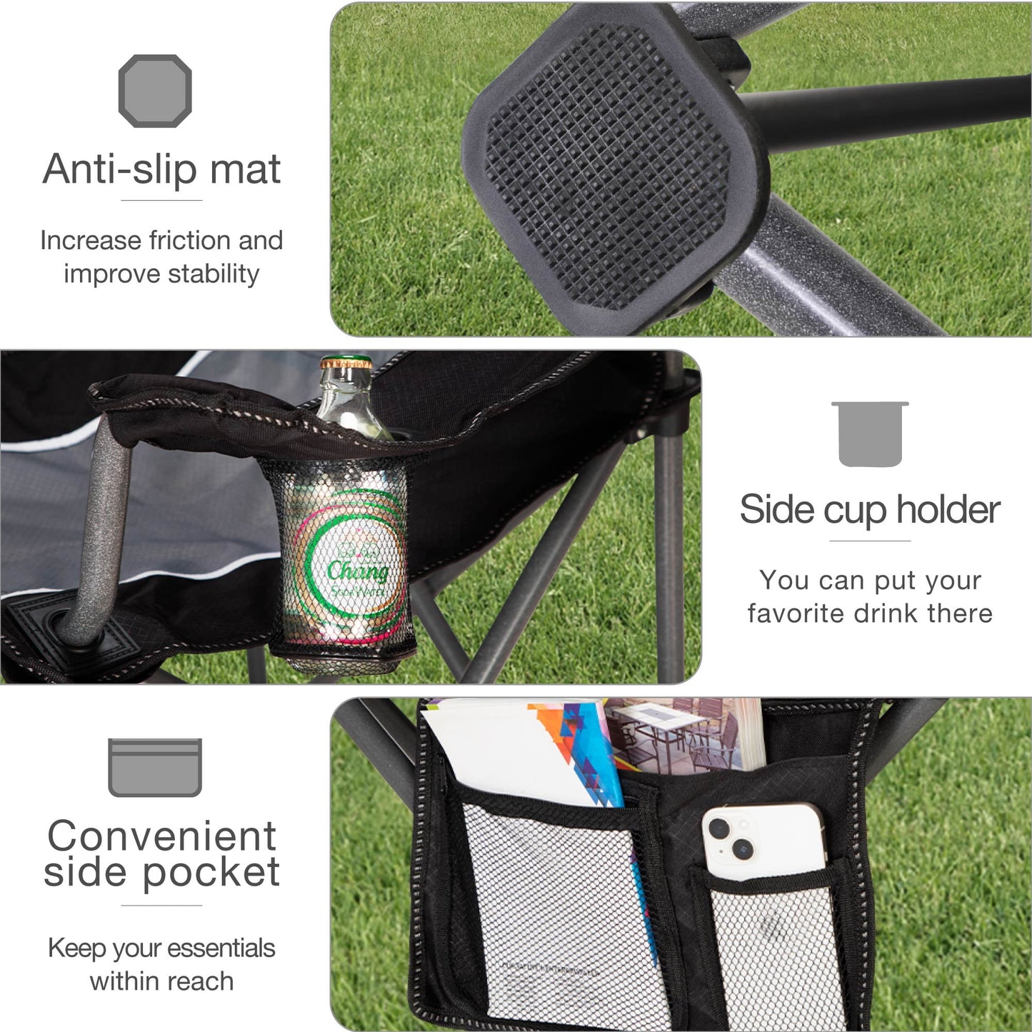 Sophia & William 2 Pack Oversized Camping Chair Portable Mesh Folding Chair with Cup Holder Supports Up to 450Lbs for Outdoor, Fishing, Beach, Backyard£¬ Black