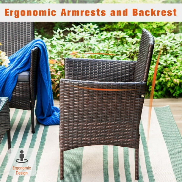 Sophia & William 4 Piece Wicker Outdoor Patio Conversation Set, Light Grey