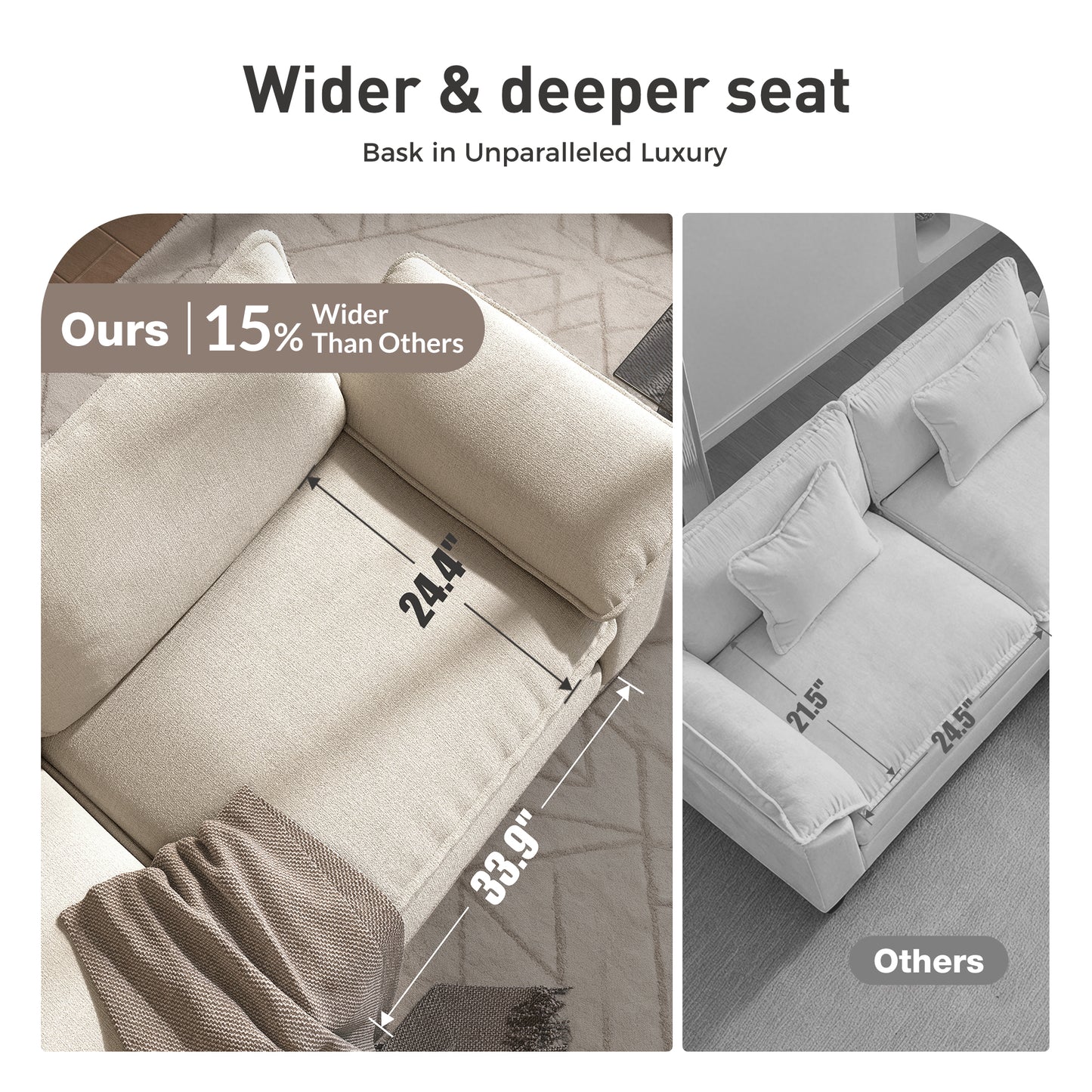 Sophia&William 87.5"L Modular Sectional Sofa Sets, Modern Chenille Couch 2-Seat Oversized Sofa Modular with 2 Pillows for Living Room,White