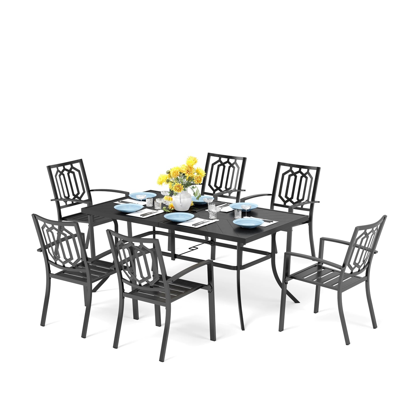 Sophia & William 7 Piece Outdoor Patio Dining Set Table with Stackable Metal Chairs