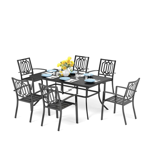 Sophia & William 7 Piece Outdoor Patio Dining Set Table with Stackable Metal Chairs