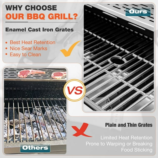 Sophia & William 6-Burner Propane Gas BBQ Grill with Side Burner & Porcelain-Enameled Cast Iron Grates, 65,800BTU Stainless Steel Outdoor Cooking Barbecue Grill, 665 SQ.IN. Cooking Area, Silver