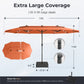 Alpha Joy 15ft Extra Large Outdoor Patio Umbrella Double-Sided Ventilation Umbrella with Led Lights & Umbrella Base, Orange Red