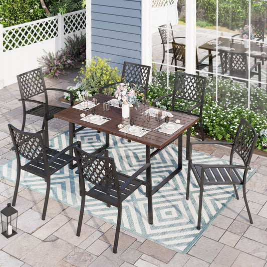 Sophia & William 7-Piece Outdoor Patio Dining Set Metal Chairs and Wood-grain Table Set