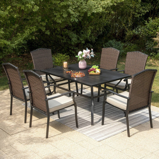 Sophia & William 7 Pieces Patio Dining Set Wicker Chairs & Umbrella Table
