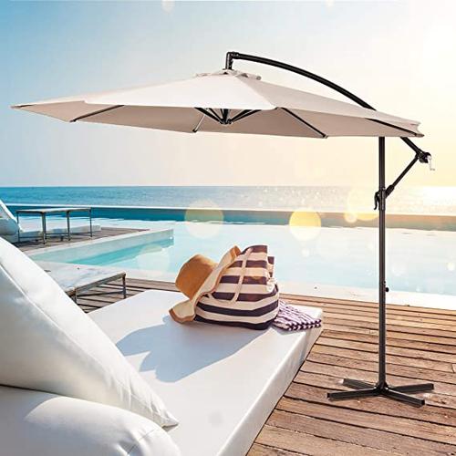 Sophia & William 10ft Offset Hanging Patio Umbrella Outdoor Sun Shade Patio Market Hanging Umbrella with Crank Handle & Cross Base,Beige