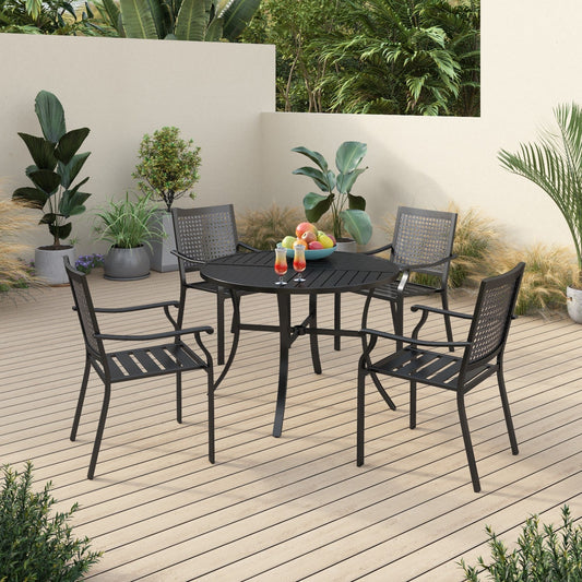 Sophia&William 5 Pieces Patio Dining Set Metal Stackable Chairs and Table,Black
