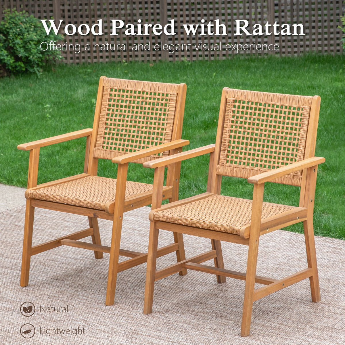Sophia & William 9 Pieces Acacia Wood Outdoor Patio Dining Set Wicker Rattan Chairs and Rectangle Table Furniture Set for Lawn, Garden, Backyard
